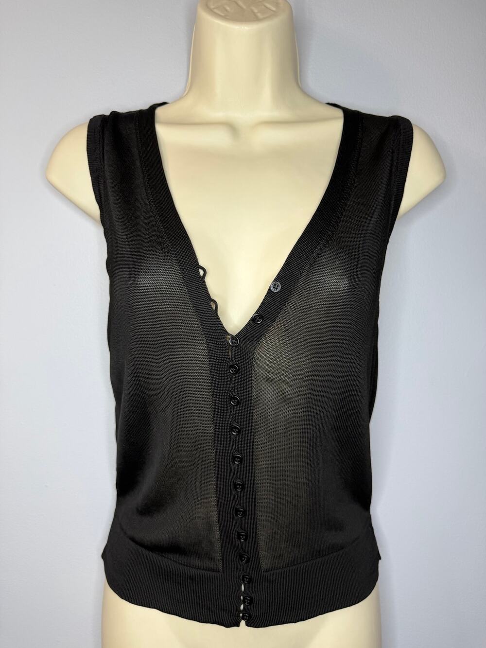 Jacquemus Sheer Knit Button Front Sleeveless Blouse Top Black Women's 36 - US 4